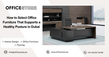 Modern office with ergonomic chair and wooden L-shaped desk in Dubai office space