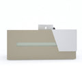 Modern reception table with minimalist design, beige and white finish, and integrated lighting strip.