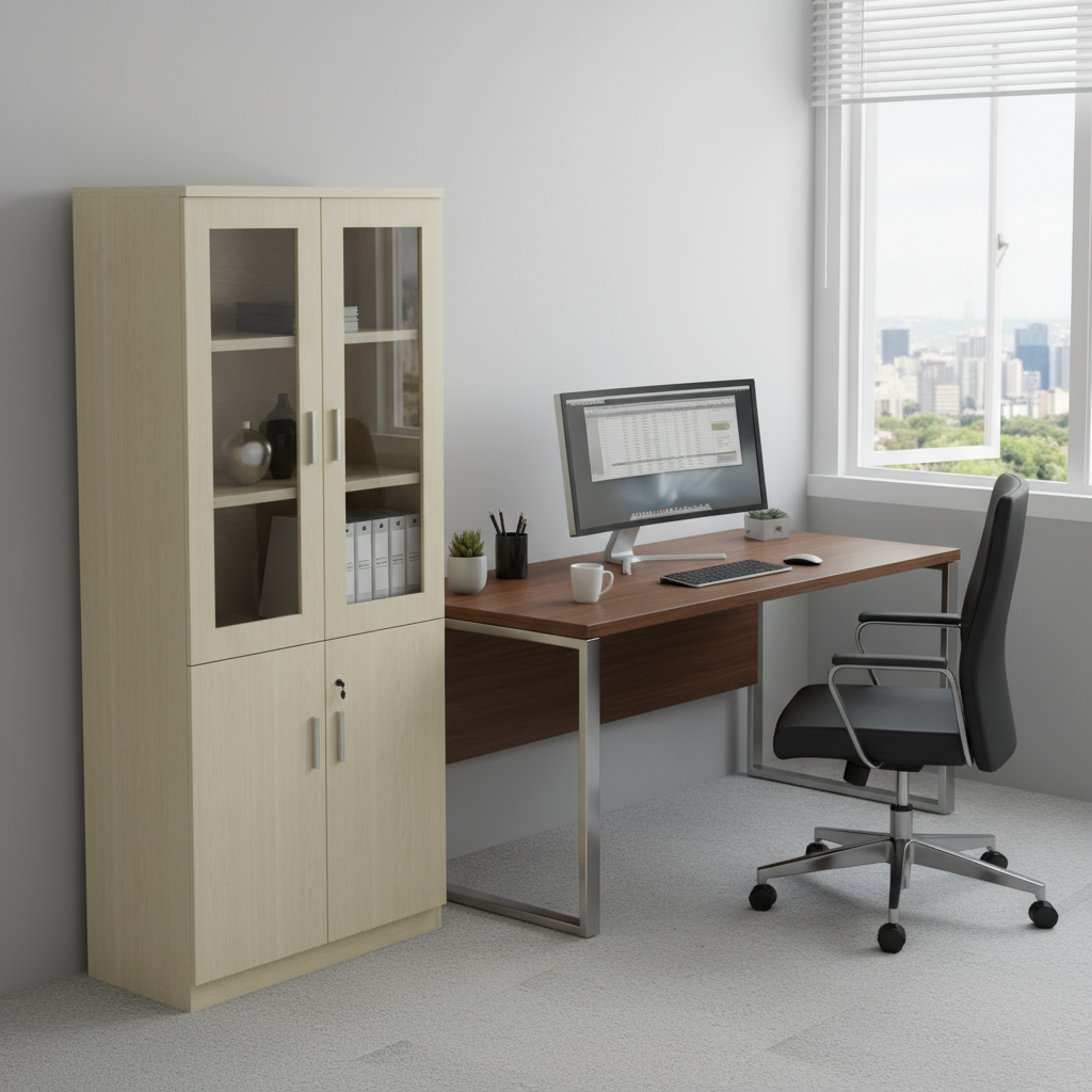 AVA Full Height Cabinet (Bottom Wood Top Glass)