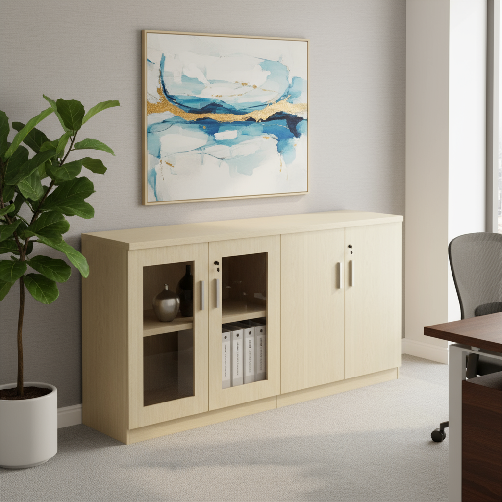 AVA Wooden Low Height Cabinet (Swing Door With Glass)
