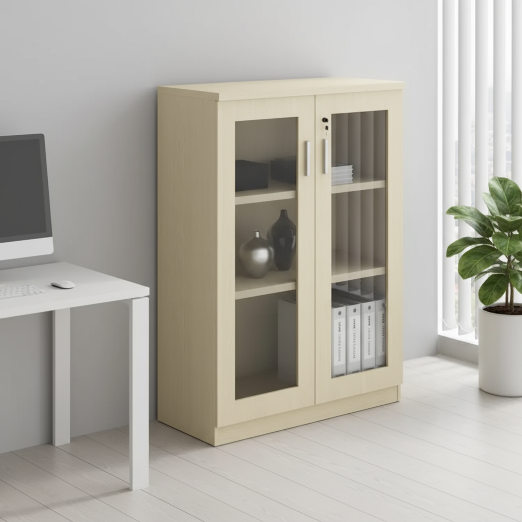 AVA Wooden Medium Height Cabinet (Swing Glass Door)