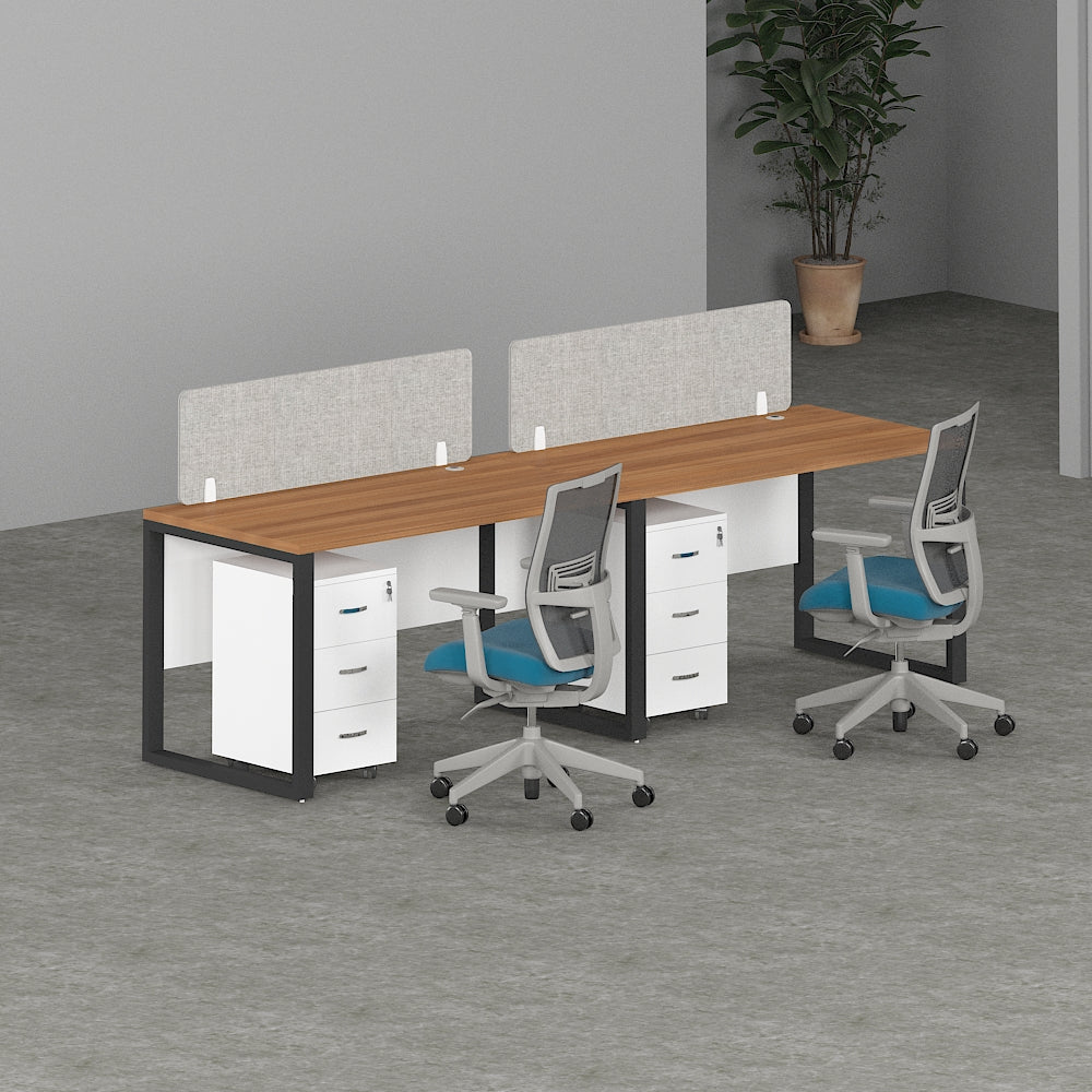 Milo Workstation In Loop Leg-2 Person (Linear Type) with dual desks and chairs.