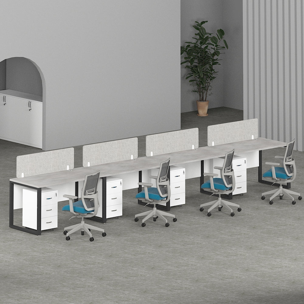 Milo Workstation in Loop Leg for 4 Persons, Linear Type Desk Setup