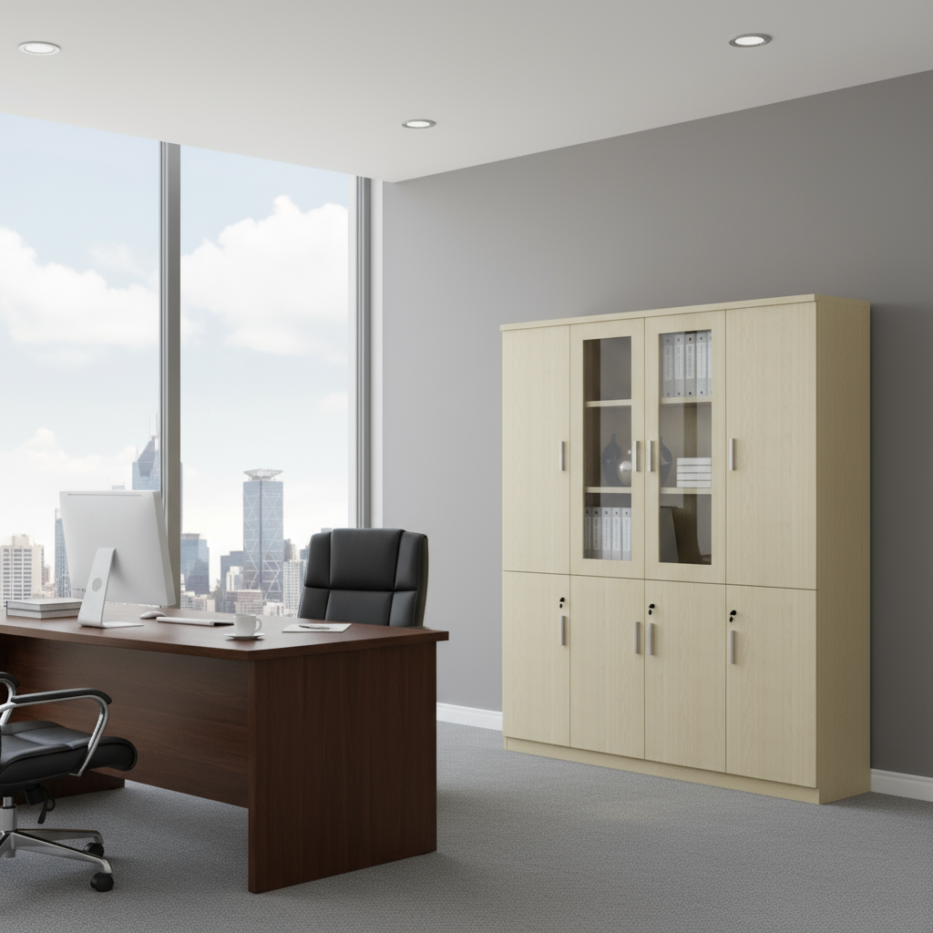 AVA Full Height Display Cabinet (Bottom Wood Top Glass)
