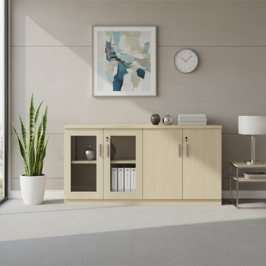 AVA Wooden Low Height Cabinet (Swing Door With Glass)