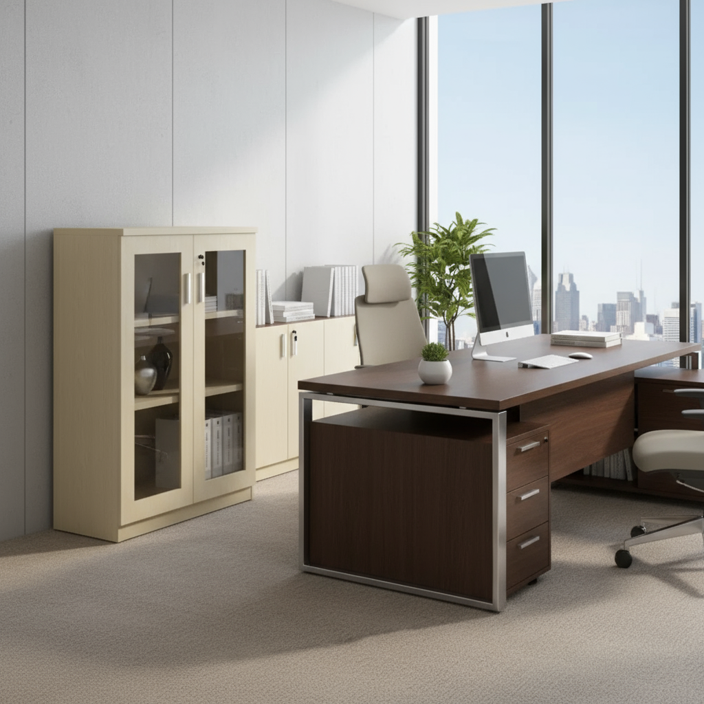 AVA Wooden Medium Height Cabinet (Swing Glass Door)