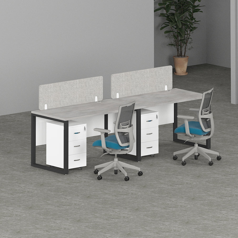 Milo Workstation In Loop Leg-2 Person (Linear Type) with dual desks and chairs.