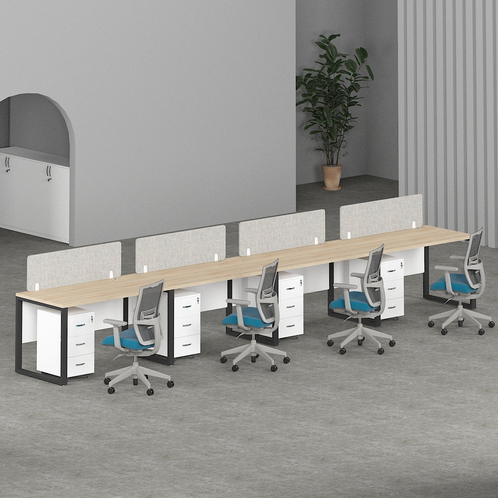 Milo Workstation in Loop Leg for 4 Persons, Linear Type Desk Setup