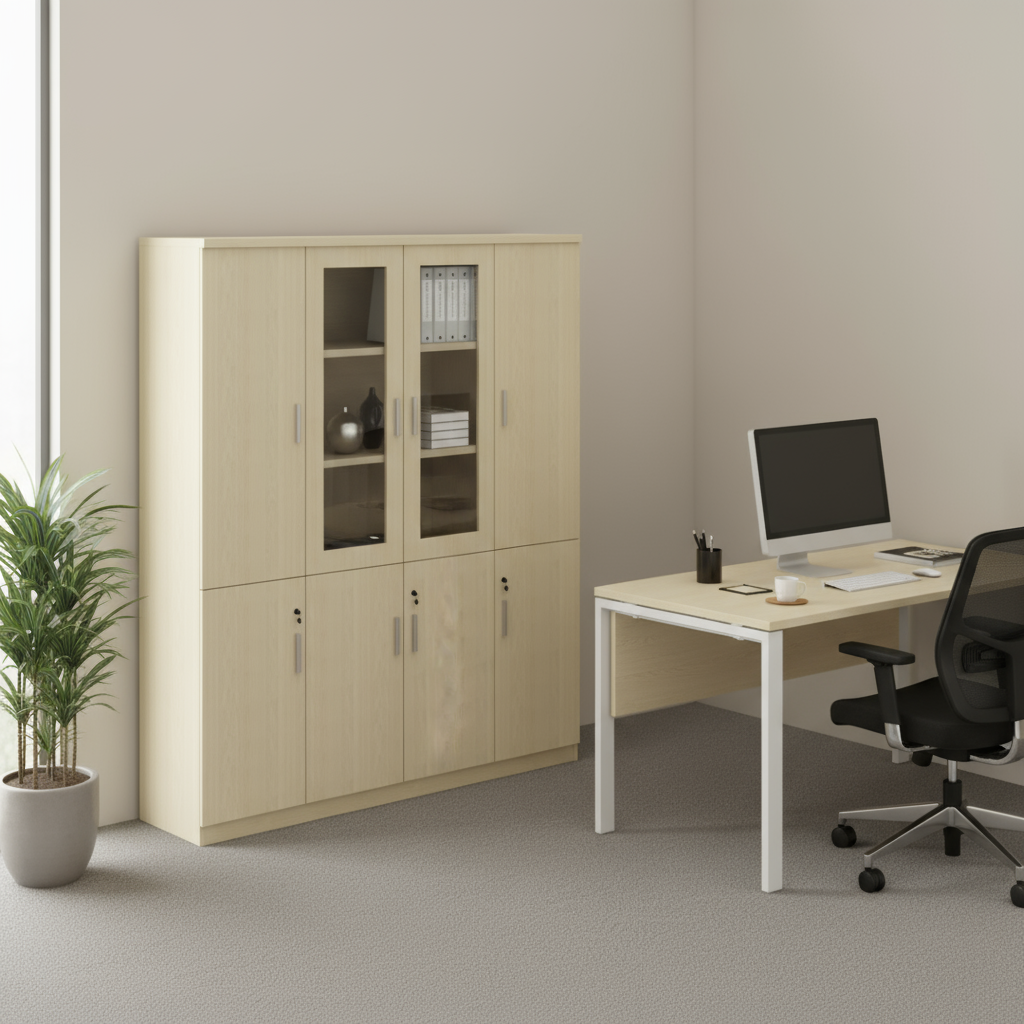 AVA Full Height Display Cabinet (Bottom Wood Top Glass)