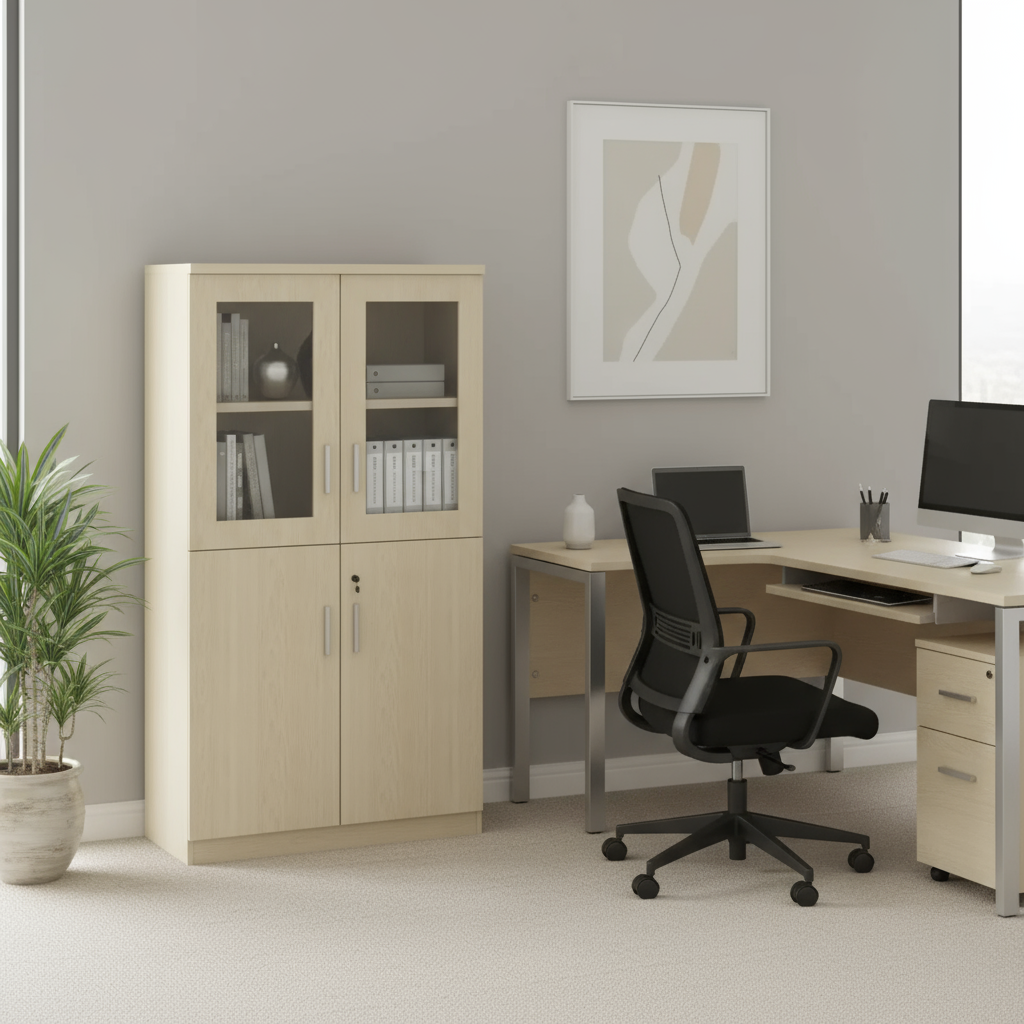 AVA Medium Height Cabinet (Bottom Wood Top Glass)