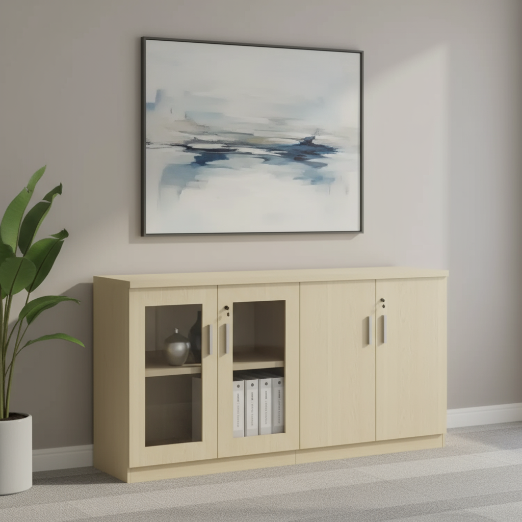 AVA Wooden Low Height Cabinet (Swing Door With Glass)