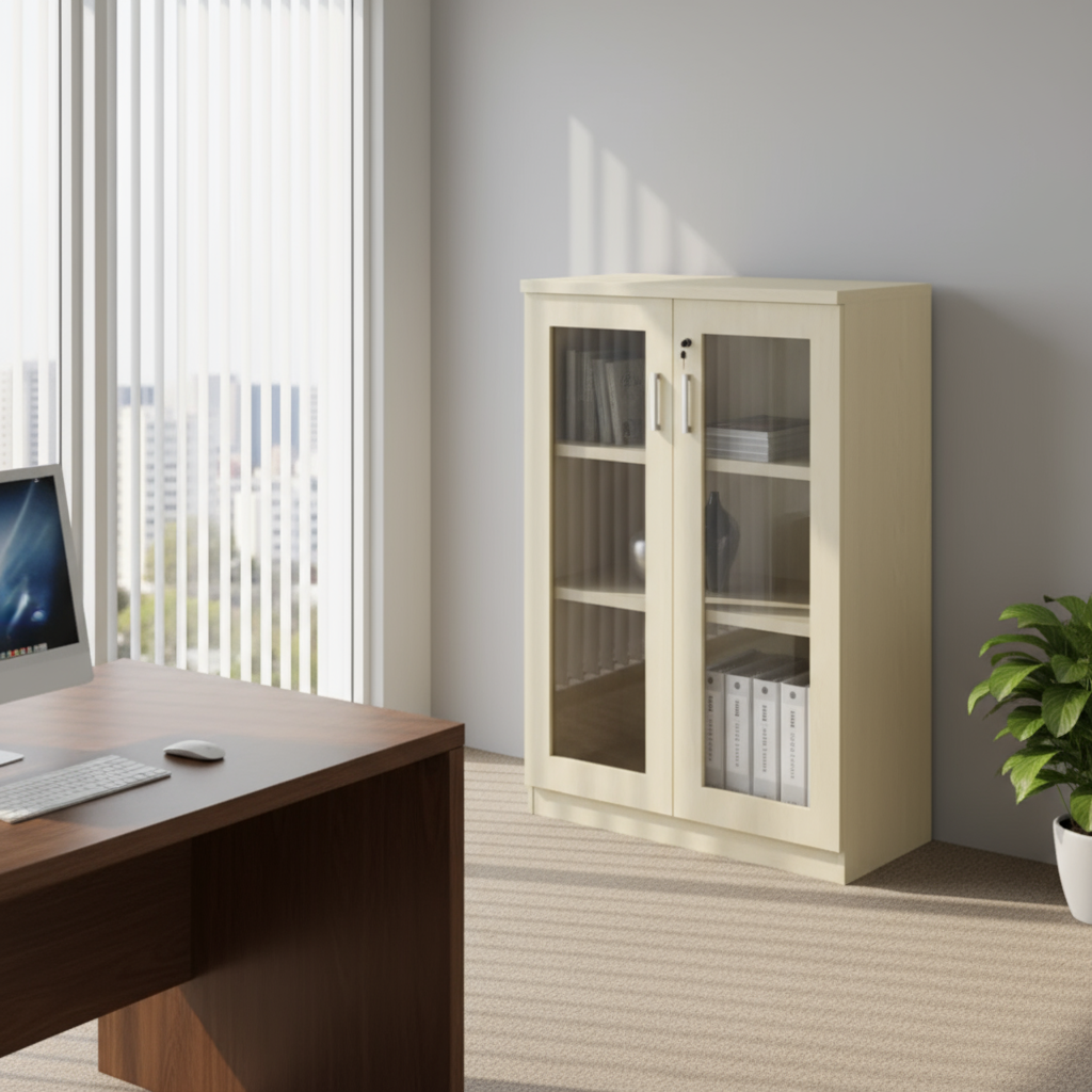 AVA Wooden Medium Height Cabinet (Swing Glass Door)