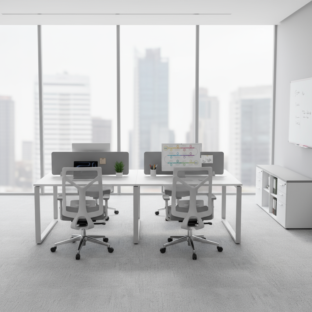 Aura 4-Person Face-to-Face Workstation Table