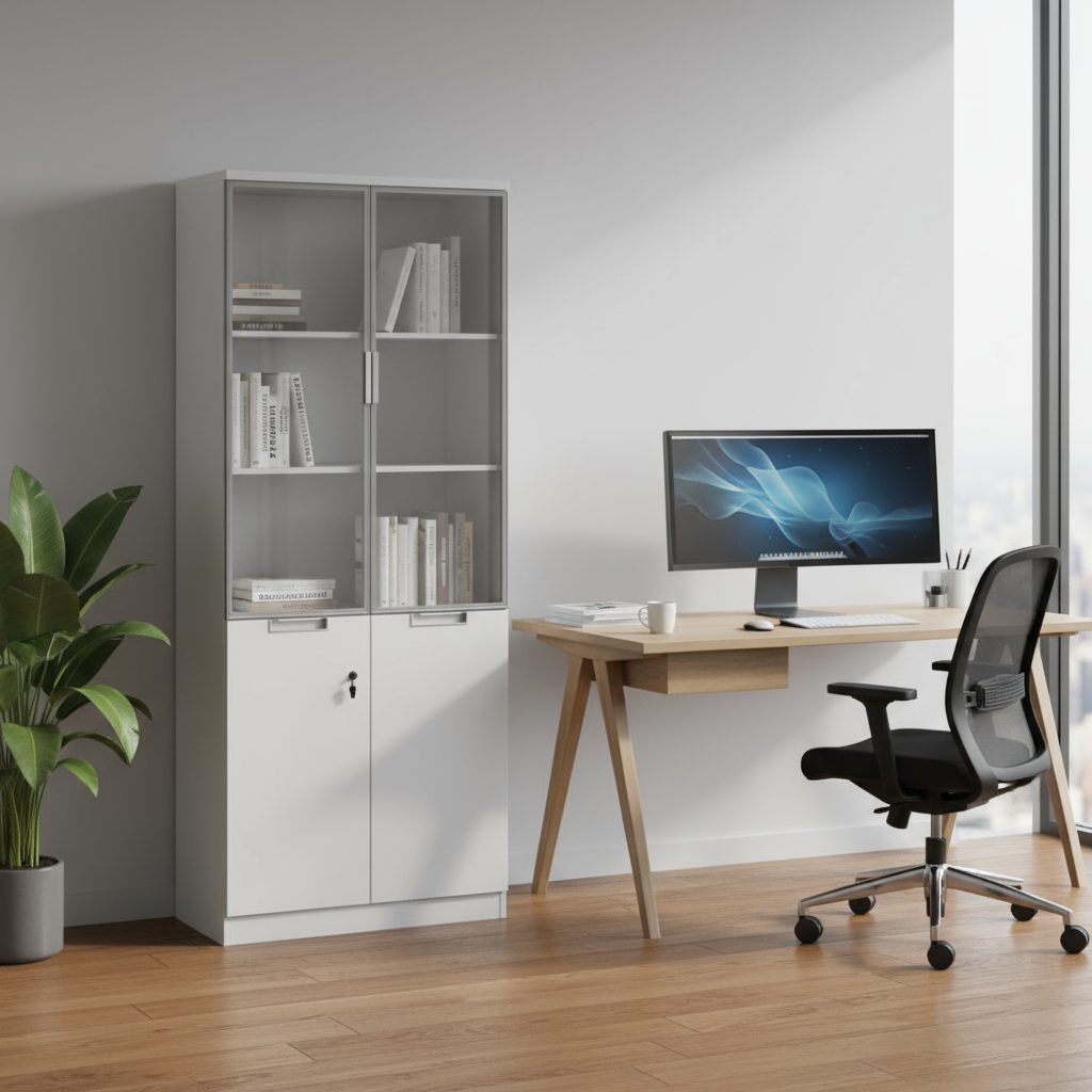 Pearl Full Height Cabinet (Bottom Wood Top Glass)