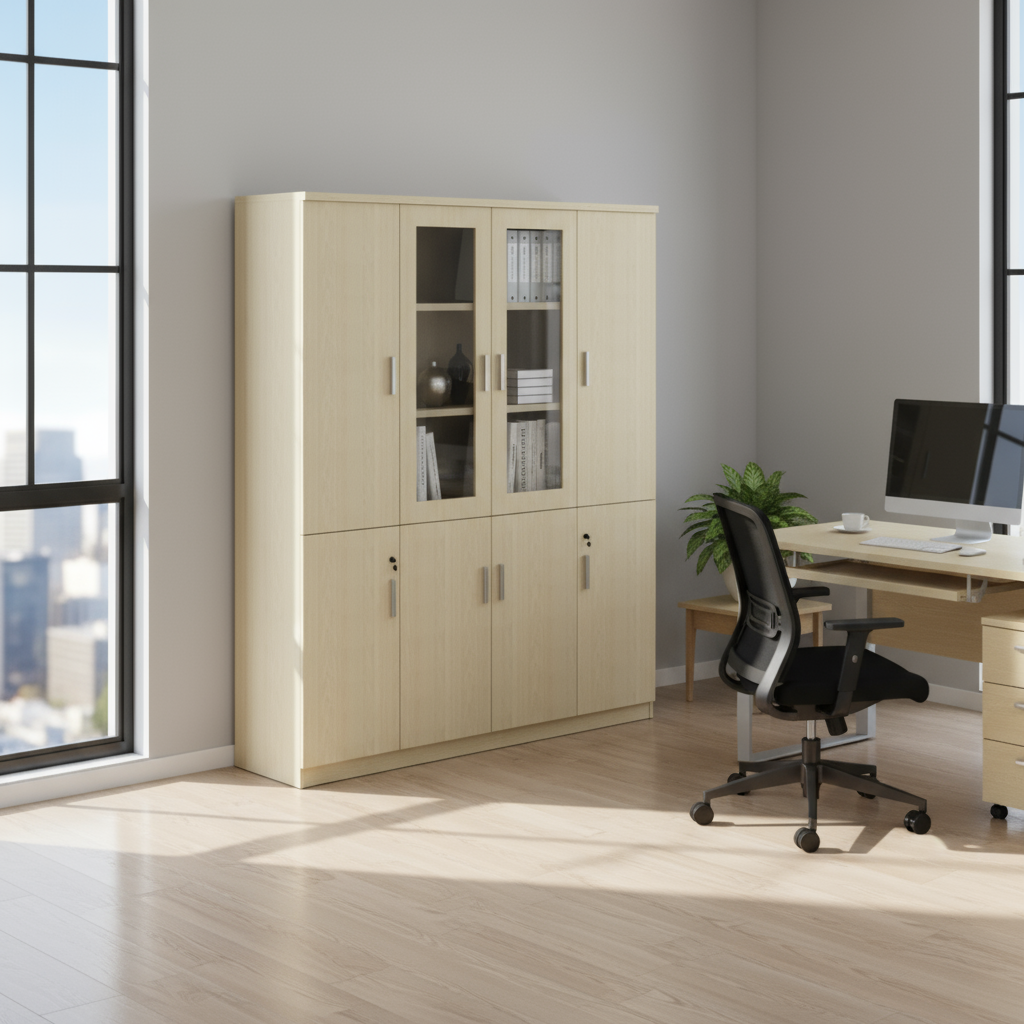 AVA Full Height Display Cabinet (Bottom Wood Top Glass)