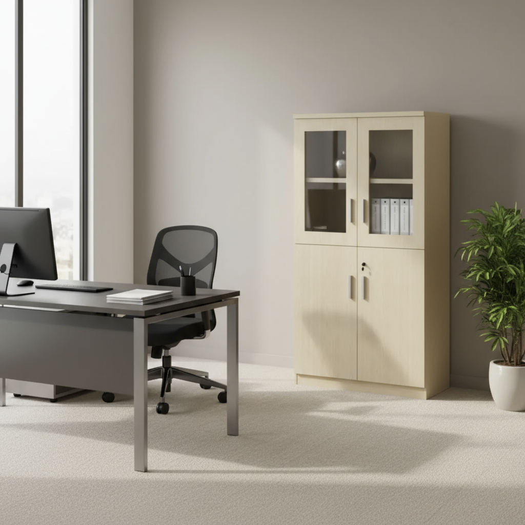 AVA Medium Height Cabinet (Bottom Wood Top Glass)