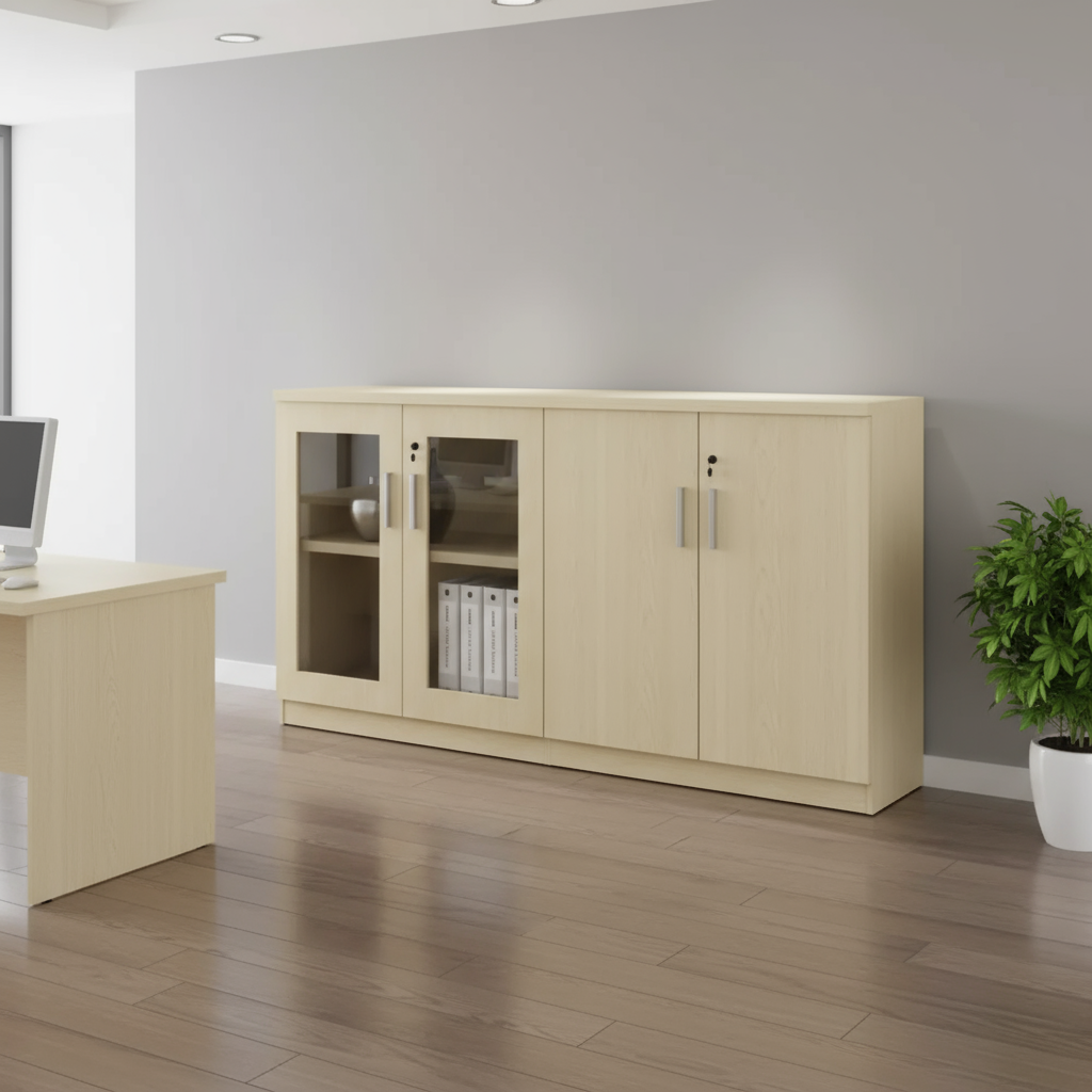 AVA Wooden Low Height Cabinet (Swing Door With Glass)