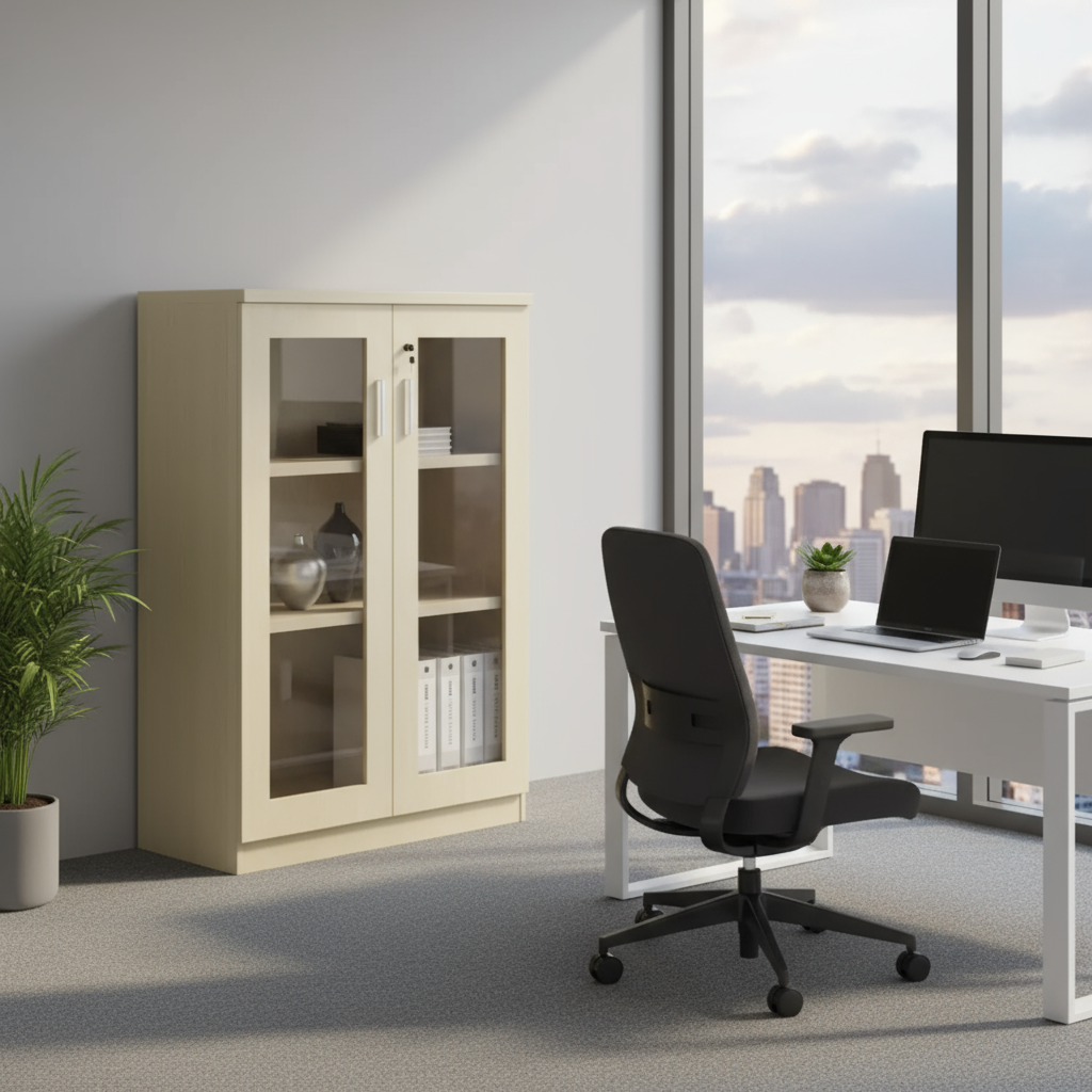 AVA Wooden Medium Height Cabinet (Swing Glass Door)