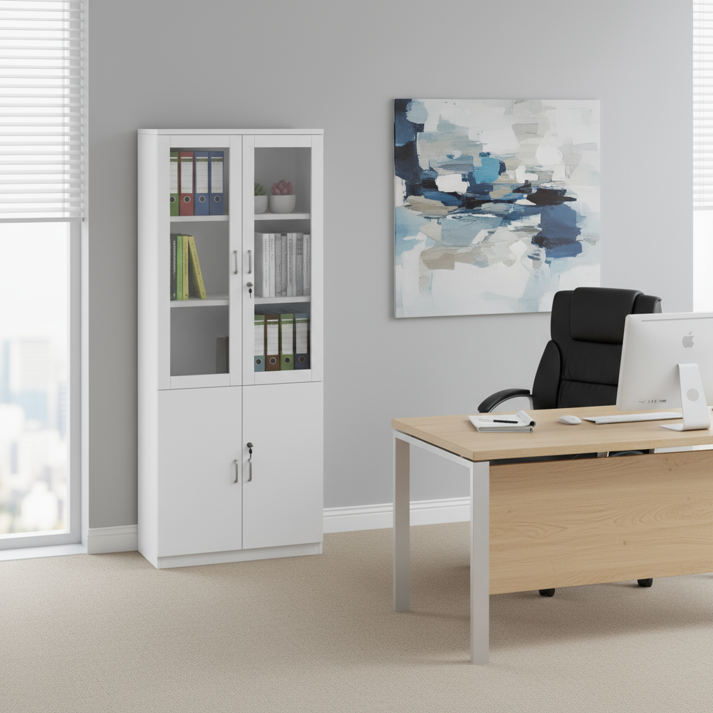 Aura Full Height Cabinet (bottom wood top glass)