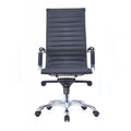 CH-021A-1 Ergonomic high back office chair in black with upholstered seat, chrome arms, tilting mechanism, and chrome base.