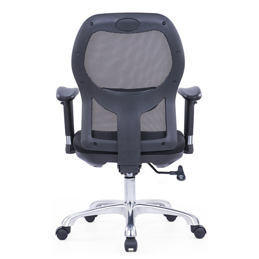 CH-096B1 ergonomic medium back office chair with mesh back, adjustable 2D armrests, lumbar support, high-density foam seat, aluminum base, and nylon casters