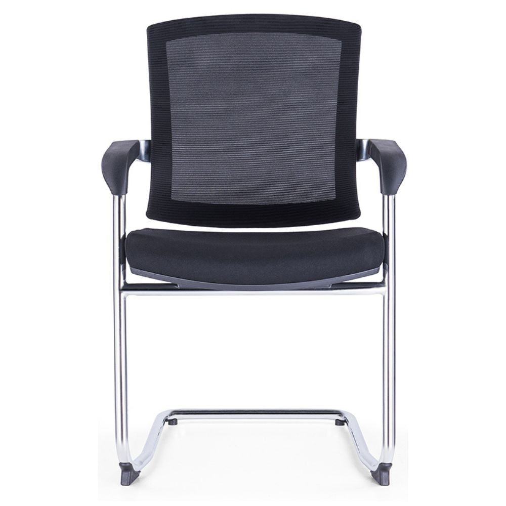 Black CH-163C visitor chair with nylon glass fiber frame, mesh back, high density foam seat, PP top armrest, and chrome legs