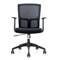CH-183B Ergonomic medium back office chair with black PP frame, mesh backrest, padded seat, fixed T-shape armrests, and nylon base with casters