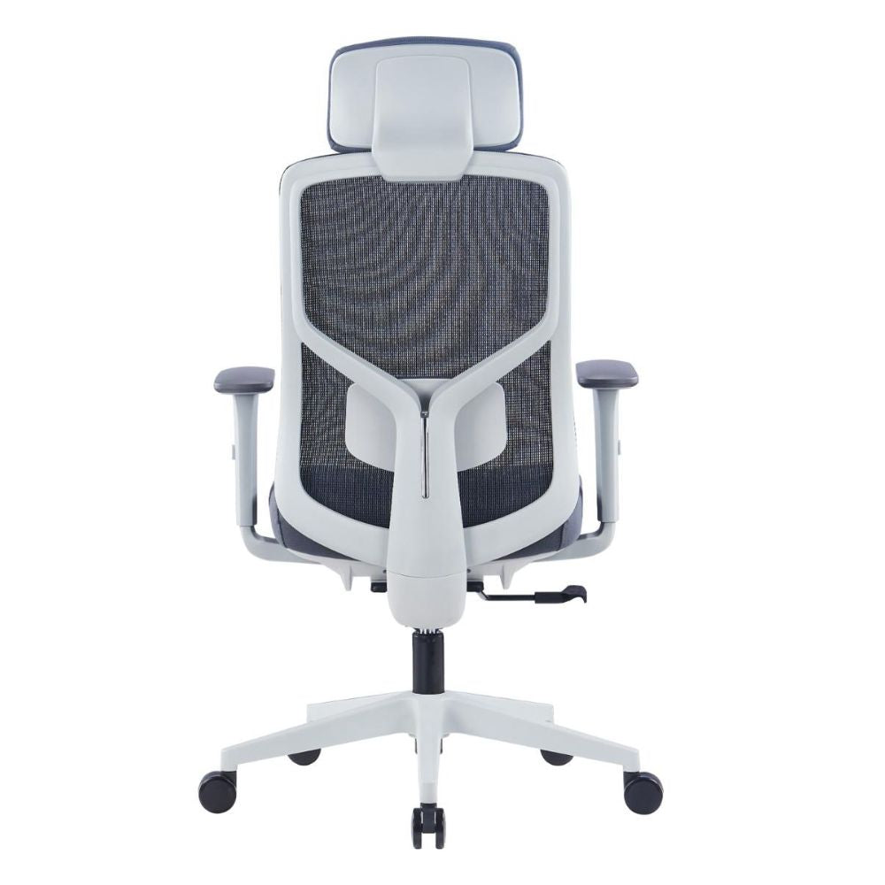CH-226A Ergonomic High Back Chair with adjustable headrest, lumbar support, armrests, grey fabric and nylon base with casters
