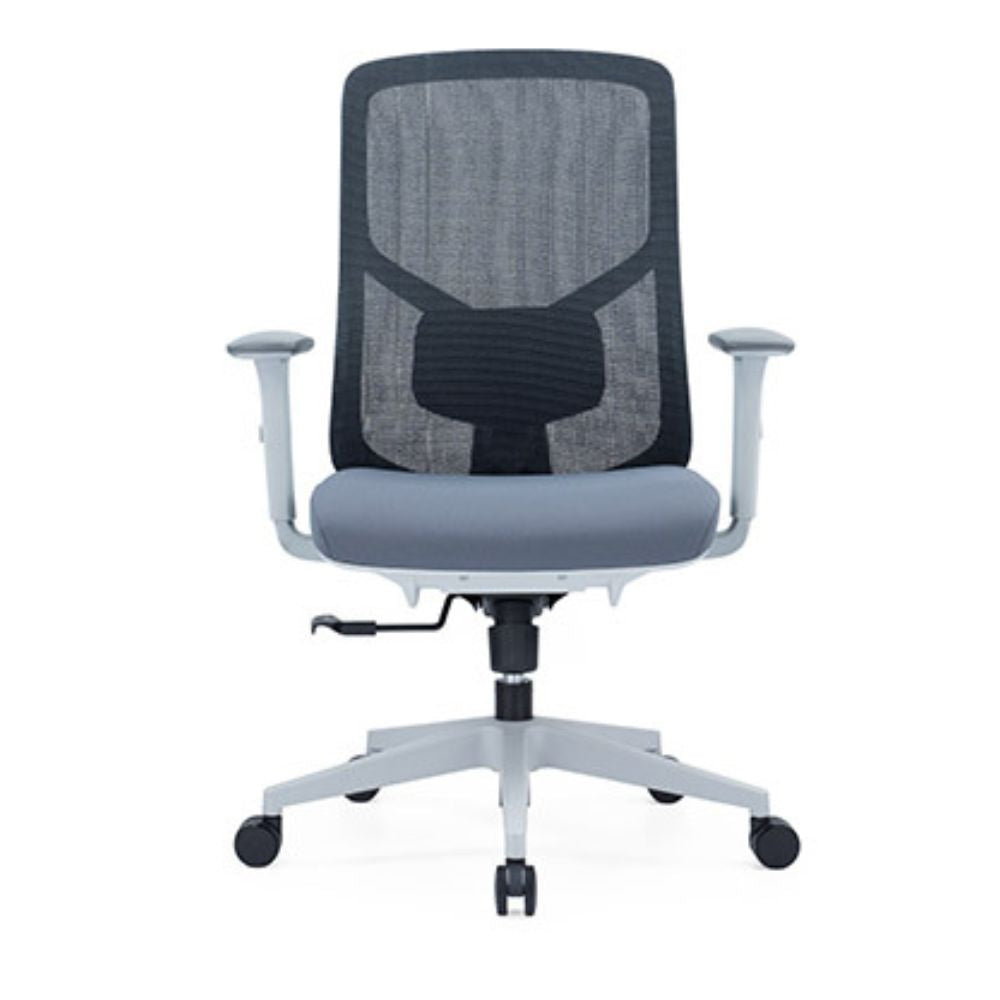 Grey CH-226B ergonomic medium back office chair with adjustable lumbar support and armrests, synchro tilt mechanism, and nylon base with casters