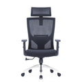 Ergonomic high back office chair with adjustable headrest, armrests, lumbar support, and aluminum base with black casters