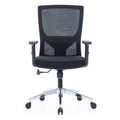 CH-229B ergonomic medium back office chair with adjustable armrests, lumbar support, mesh back, and chrome base with casters