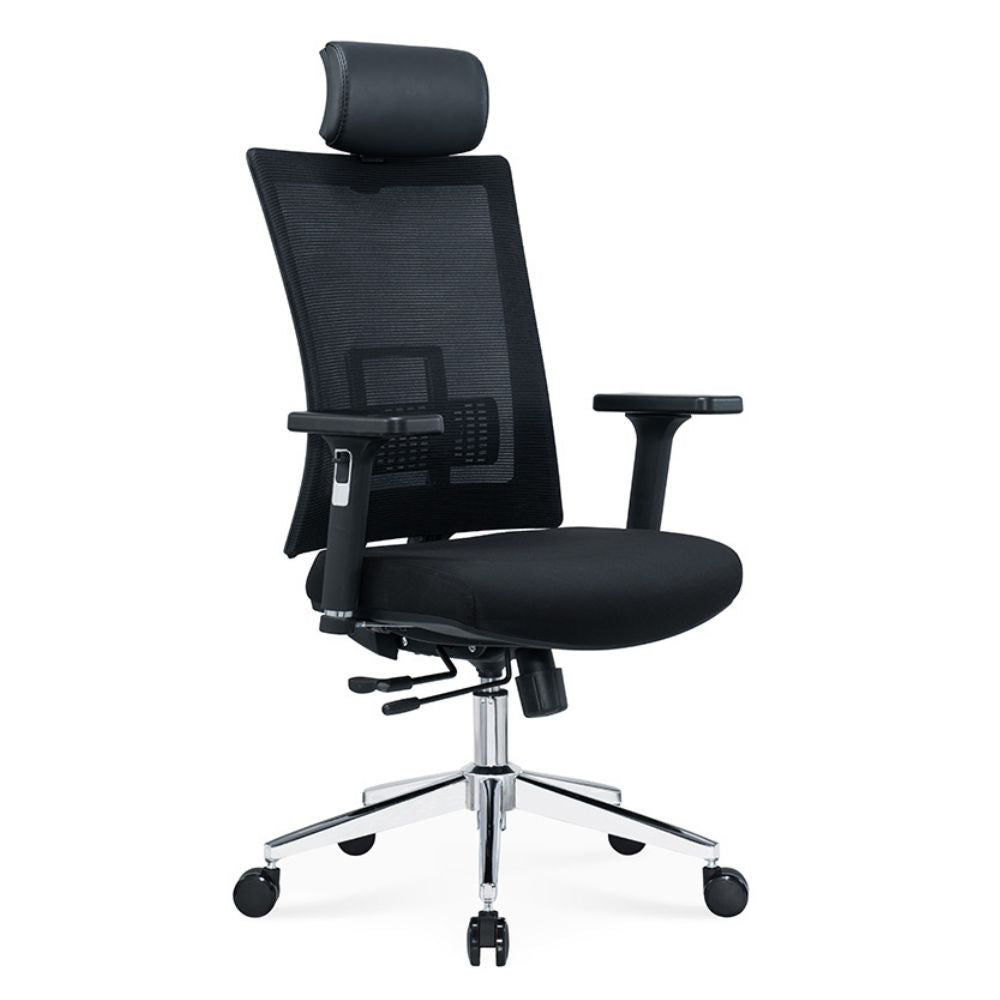 CH-247A Ergonomic High Back Chair with adjustable headrest, lumbar support, mesh back, and chrome base