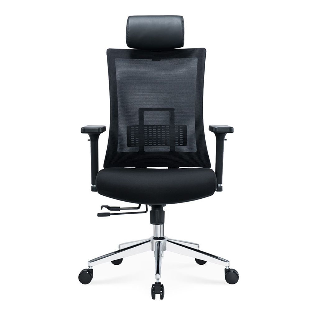 CH-247A Ergonomic High Back Chair with adjustable headrest, lumbar support, mesh back, and chrome base