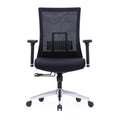 CH-247B ergonomic medium back office chair with adjustable lumbar support, black mesh back, PU top 3D armrests, moulded foam seat, chrome base, and black casters