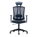 CH-267A-NL Ergonomic high back office chair with fixed headrest, mesh back, adjustable lumbar support, PU armrests, and black nylon base with casters