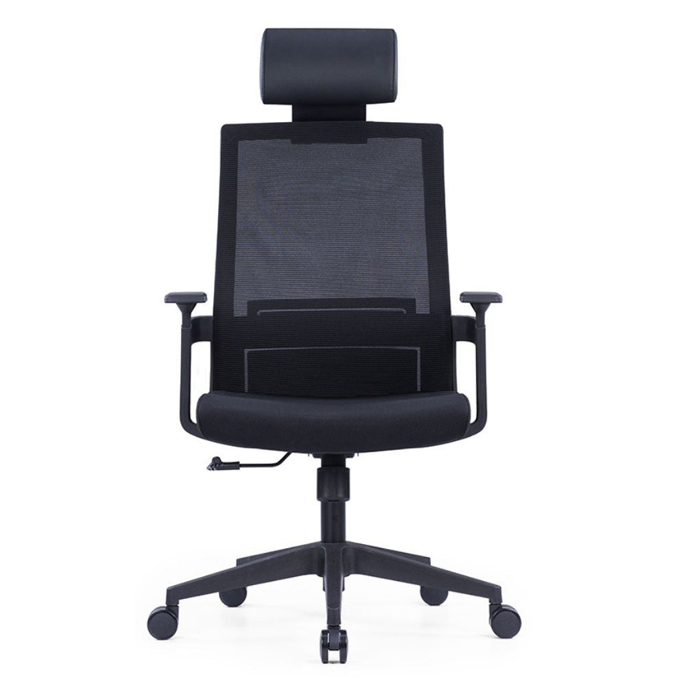 Black CH-268A ergonomic high back office chair with adjustable lumbar support and fixed armrests