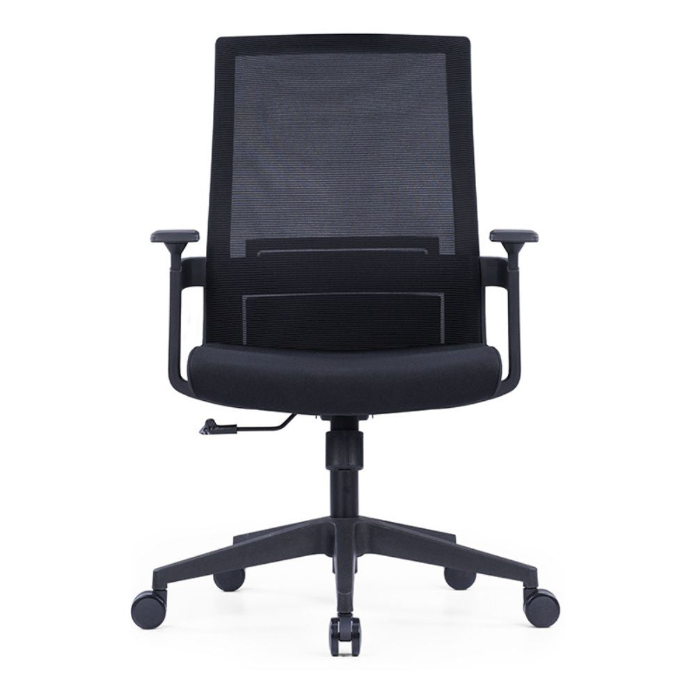 CH-268B Ergonomic black medium back office chair with adjustable lumbar support and fixed armrests