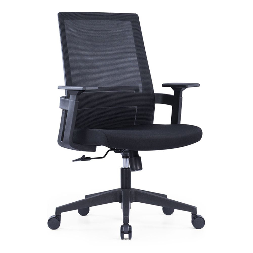 CH-268B Ergonomic black medium back office chair with adjustable lumbar support and fixed armrests