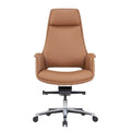 Brown leatherette ergonomic high back chair with padded armrests and aluminum base