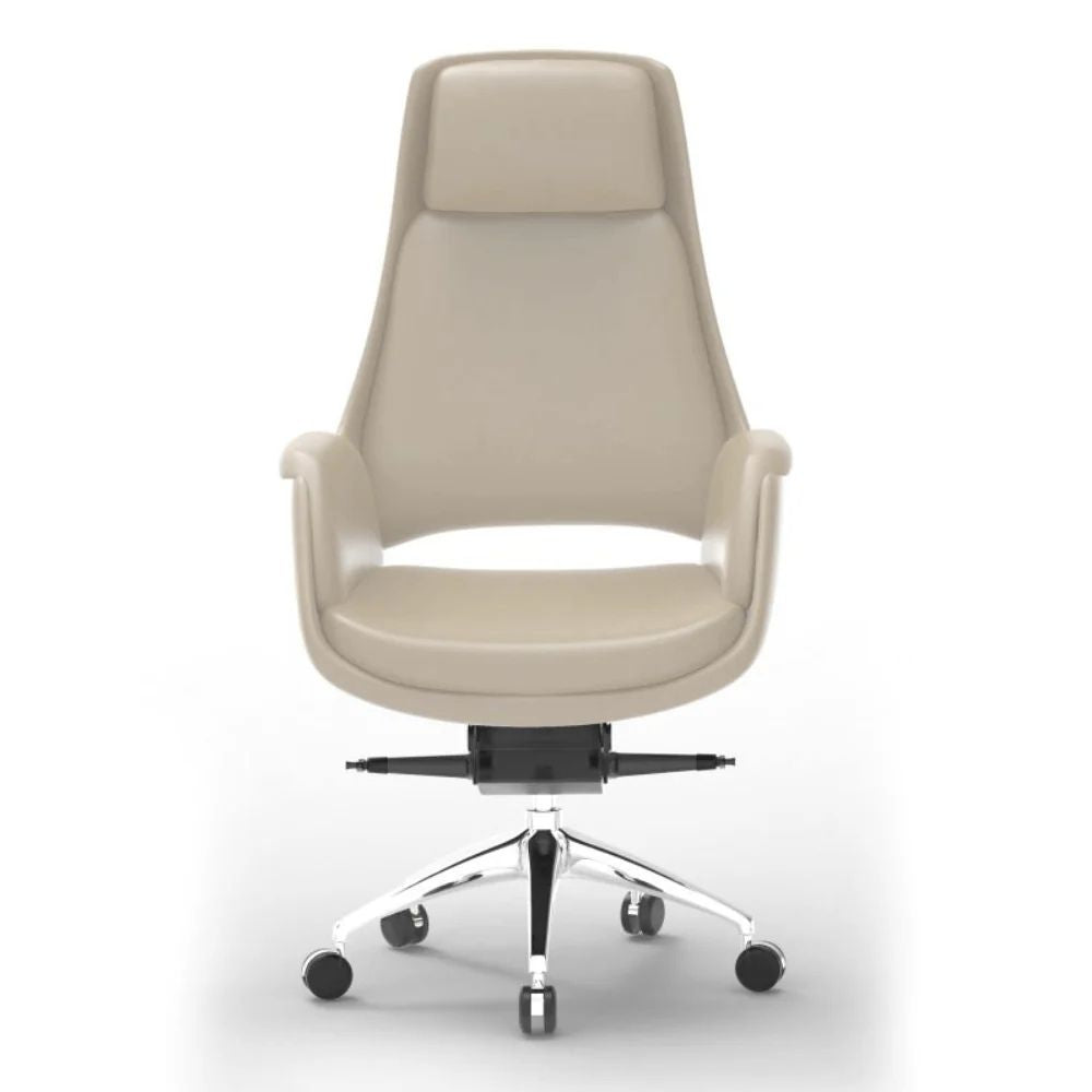 CH-301A ergonomic high back office chair in camel leatherette with aluminum base and padded armrests
