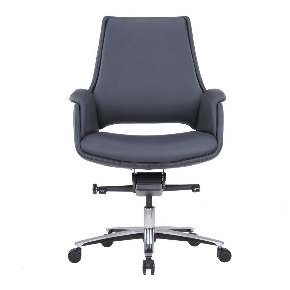 CH-301B ergonomic medium back black PU office chair with aluminum base and caster wheels