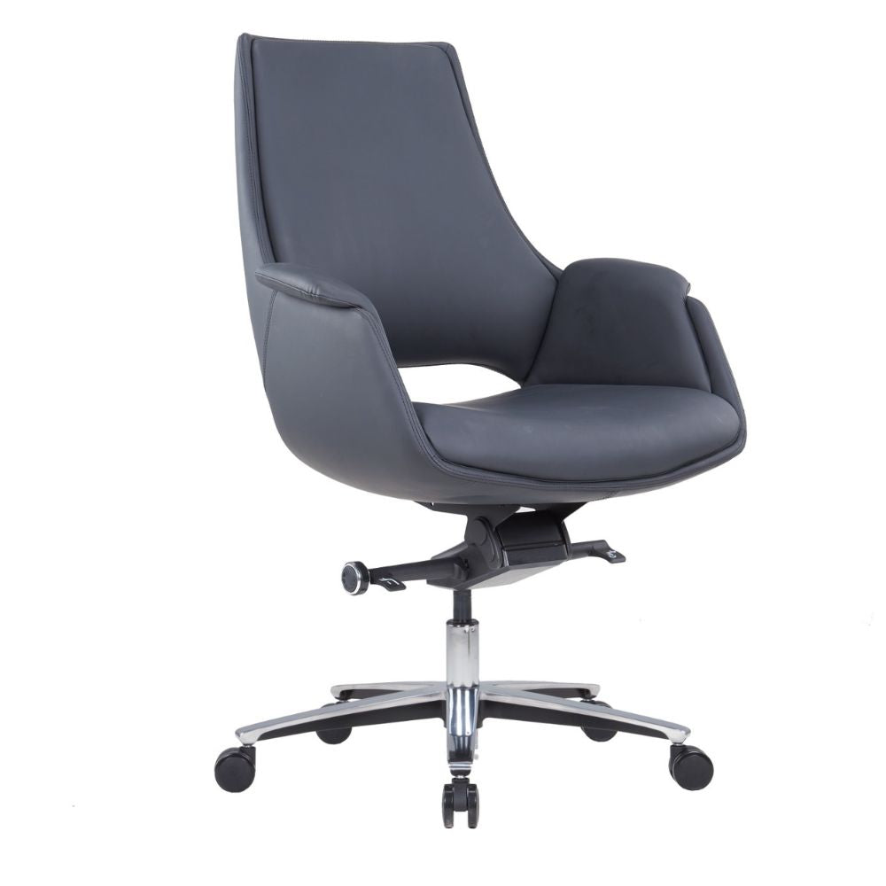 CH-301B ergonomic medium back black PU office chair with aluminum base and caster wheels
