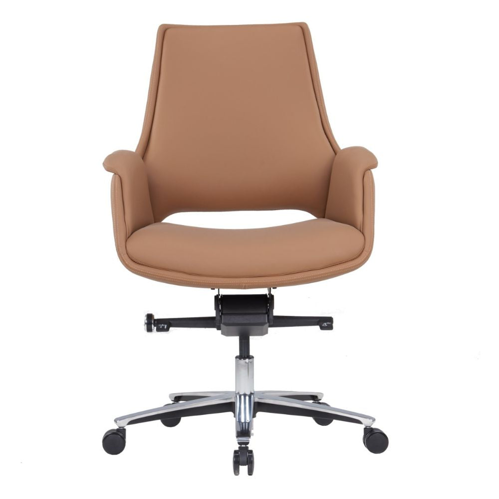 CH-301B ergonomic medium back chair in brown with high quality PU, aluminum base, and four position titling mechanism