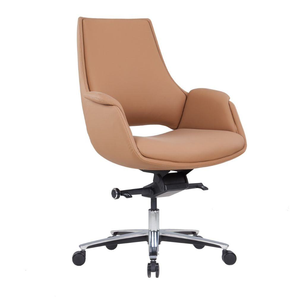CH-301B ergonomic medium back chair in brown with high quality PU, aluminum base, and four position titling mechanism