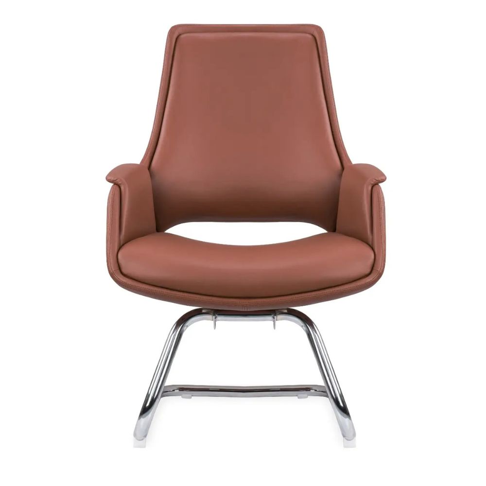 Brown CH-301C Visitor Chair with high-quality PU seat and chrome 32 tube frame