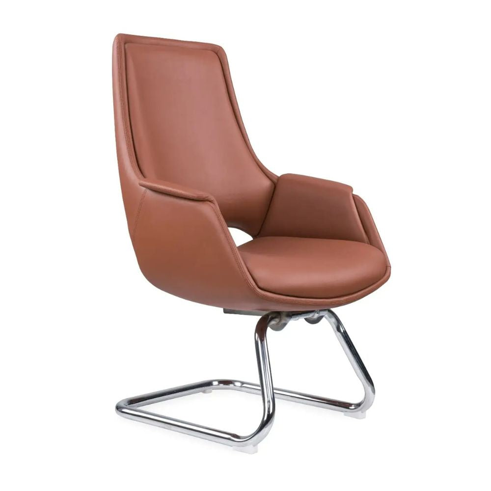 Brown CH-301C Visitor Chair with high-quality PU seat and chrome 32 tube frame
