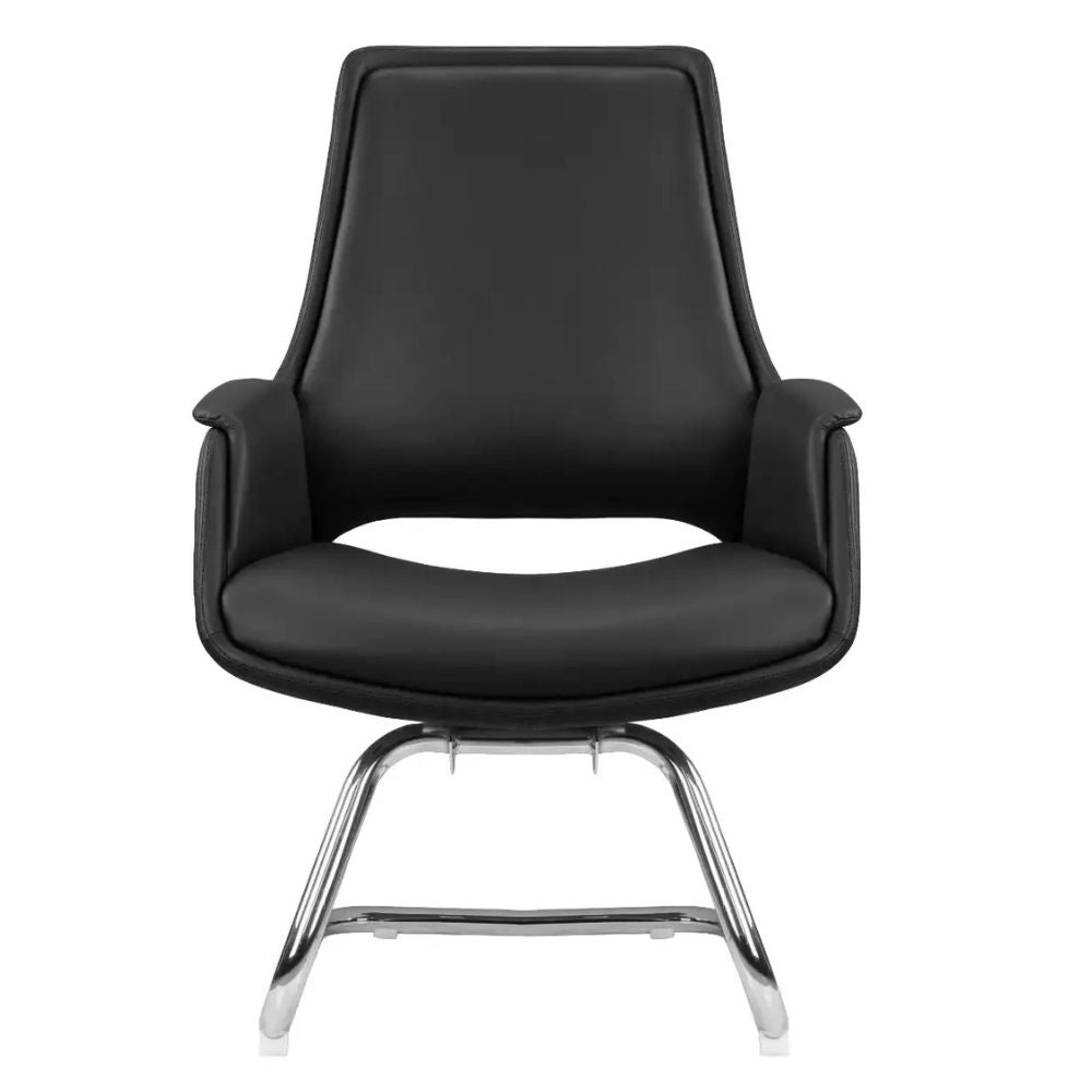 Black CH-301C Visitor Chair with high-quality PU seat, 18mm double board, and chrome bow leg