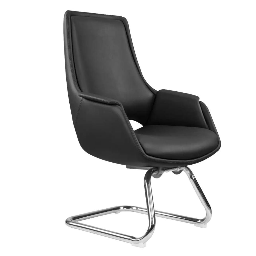 Black CH-301C Visitor Chair with high-quality PU seat, 18mm double board, and chrome bow leg