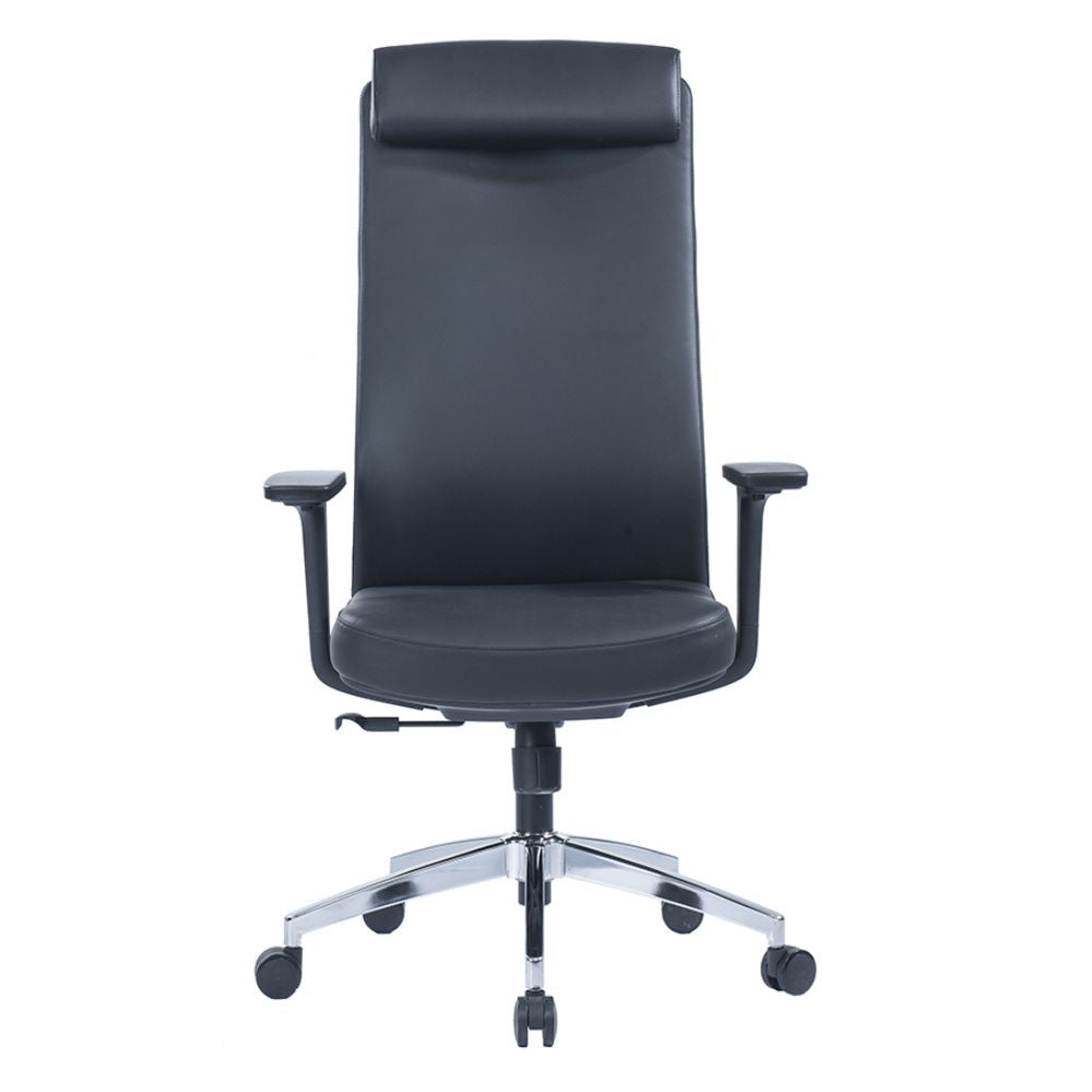Black CH-366A ergonomic high back chair with adjustable headrest, armrests, and chrome base with casters