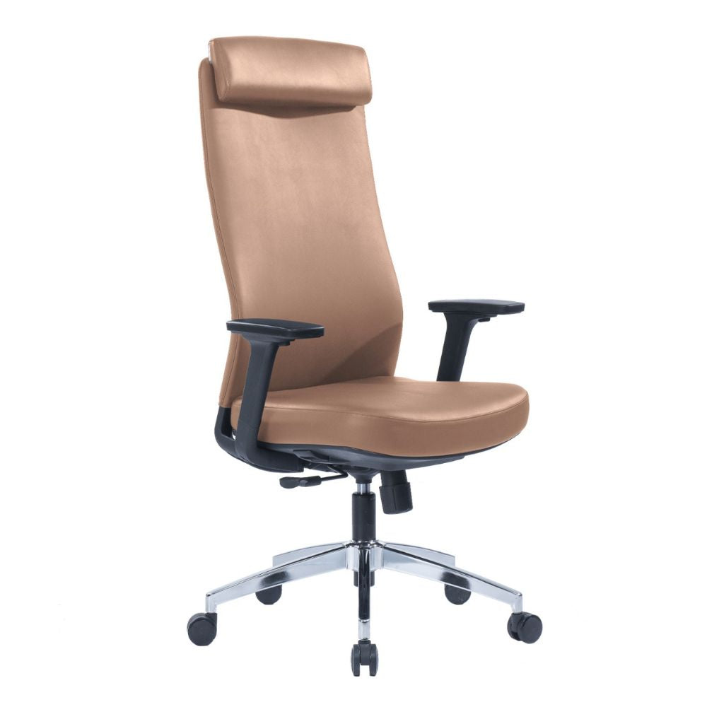 CH-366A ergonomic high back brown PU office chair with adjustable headrest and armrests